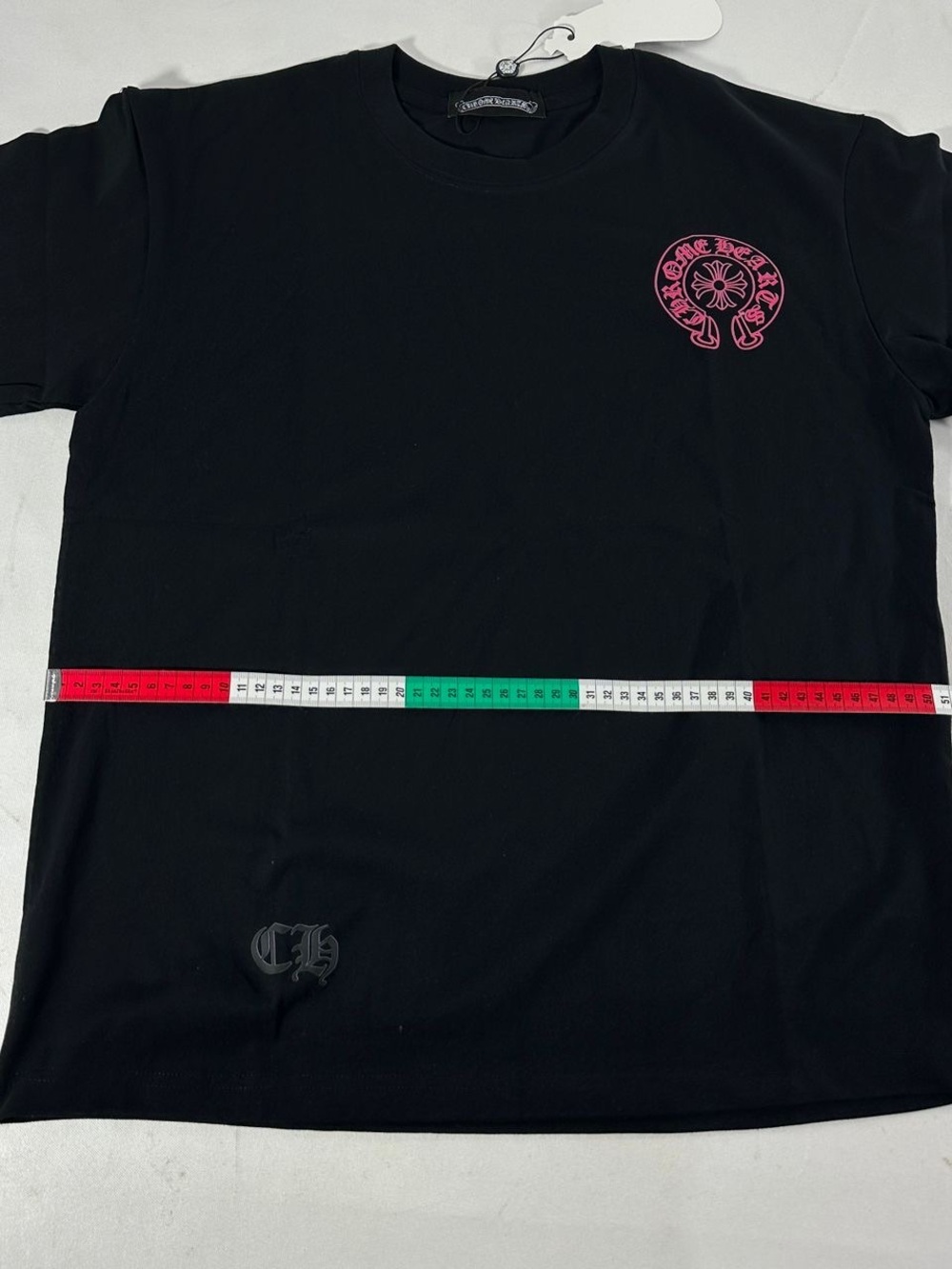 Chrome Hearts Black Short Sleeve Tee with Pink Logo